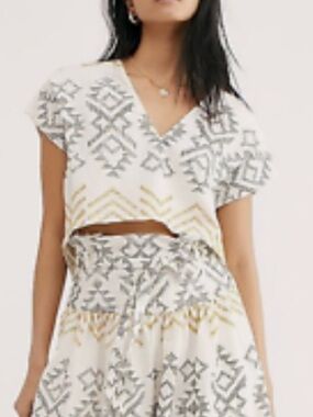 Free People Toluca embroidered crop top in ivory size 2